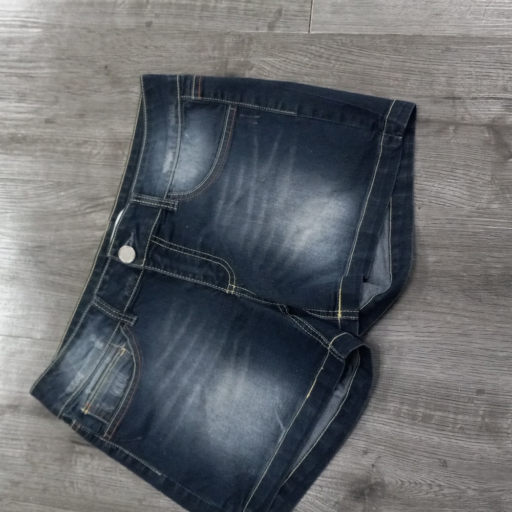 BONGO Dark Indigo Jean Shorts with Yellow Stitching...